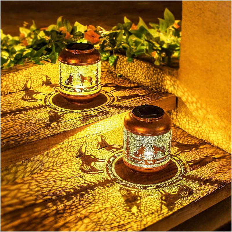 EZTZEN Wolf Solar Lanterns Outdoor Waterproof Hanging Solar Lights Wolf Gifts for Women Men Mom Metal Decorative LED Outdoor Lanterns for Patio, Lawn, Landscape, Garden Decor, Yard Decorations - Image 4